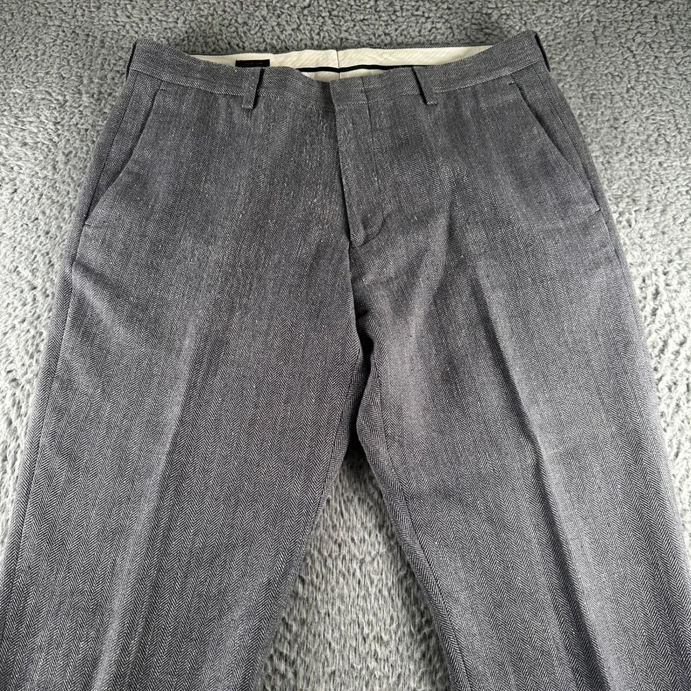 J.Crew Ludlow Slim Pants Mens 33x32 Gray Herringbone Italian Cloth Dress Trouser